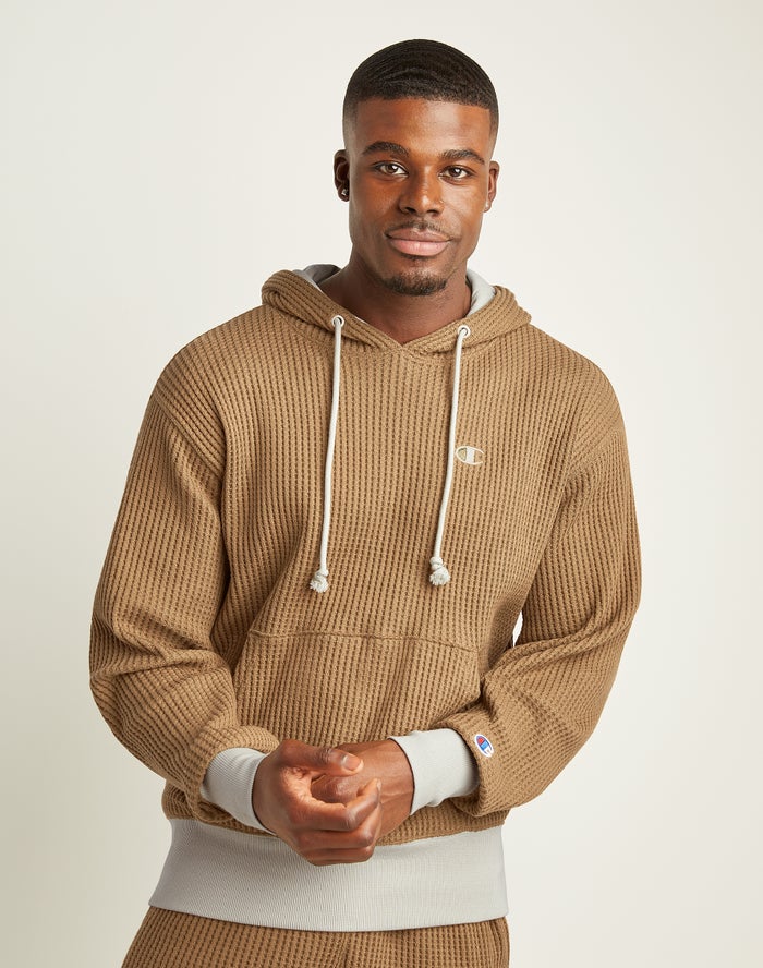 Champion Herre Hættetrøje Khaki - Waffle Embroidered C Logo - Danmark MJH-269381